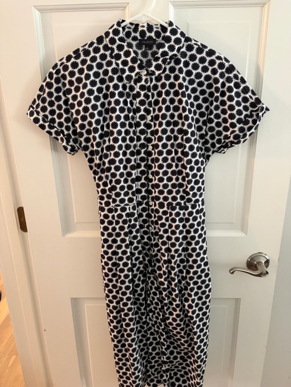Talbots Black and White Printed Button-Up Top